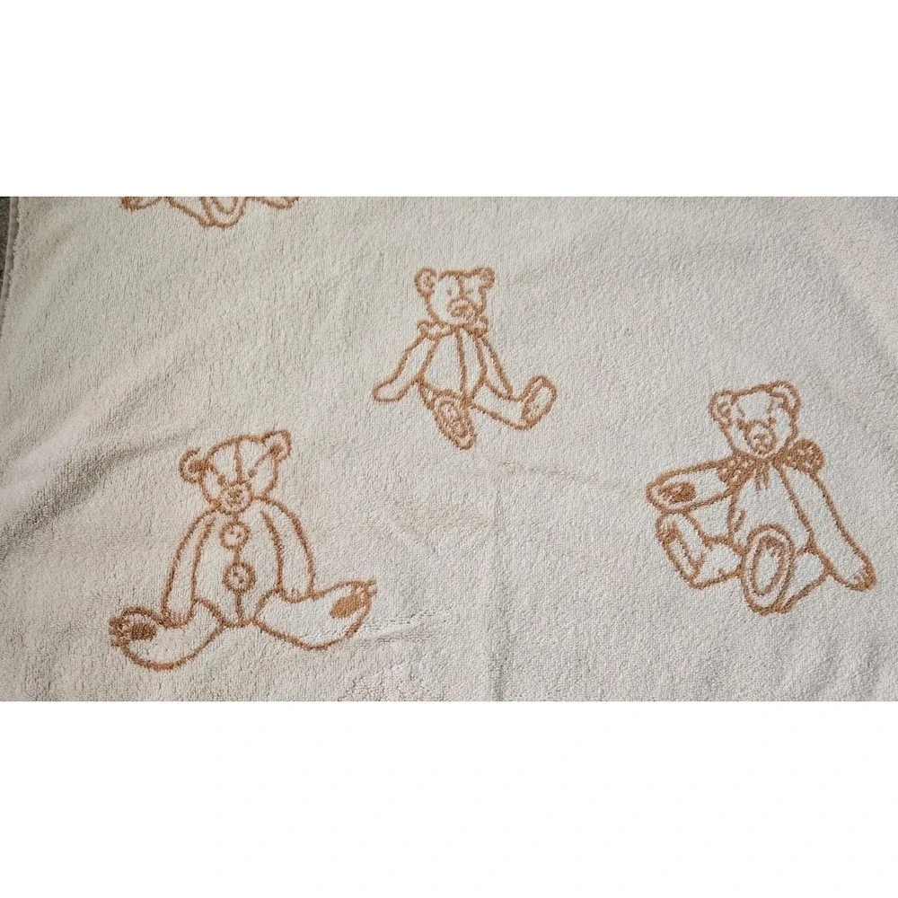 Vintage 90s Teddy Bear Reversible Bath Towel Heavy Jacquard Plush Cotton